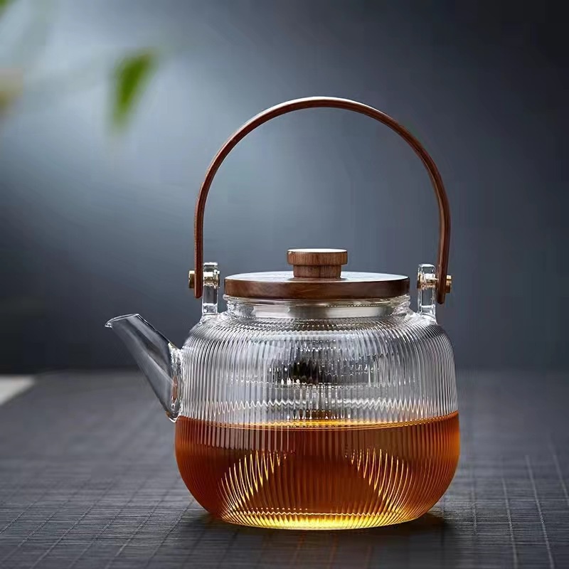 胡桃木玻璃茶壺蒸煮兩用雙內膽 耐高溫玻璃茶壺明火電陶爐煮茶器