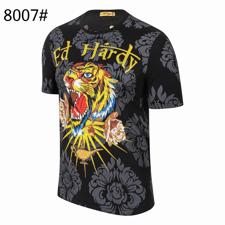 Ed Hardy 男式老虎水鑽三維印花嘻哈休閒短袖 T 恤上衣