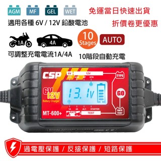 MT600+ 脈衝式智能充電器 支援MF EFB AGM修復電池 延長效能6V-12V 兒童玩具 汽車 機車 貨車 重機