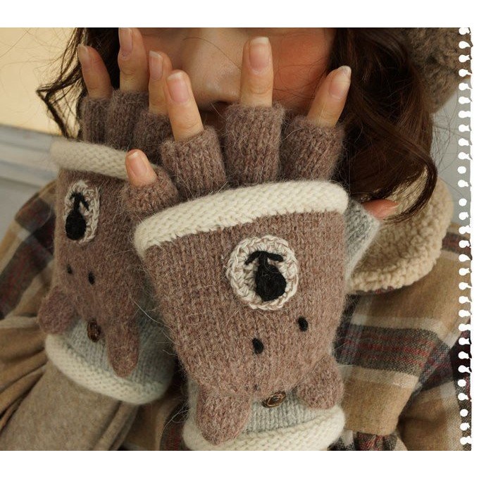 🎀熱賣爆款🎀日系森林系 可愛針織羊毛森林動物半指2way手套 (5款)