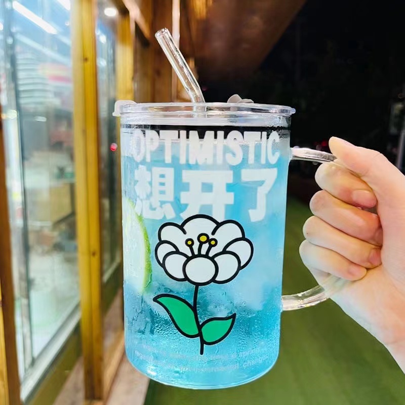 1000ml玻璃吸管杯 大容量水杯 可微波爐加熱 牛奶杯 咖啡杯 辦公室杯子 冷飲杯 熱飲杯 飲料杯 環保玻璃杯