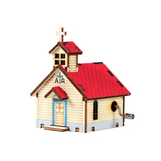 Youngmodeler Hobby 木製模型套件 Church A 音樂盒帶手搖機構