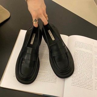 臺灣出貨 厚底復古素面樂福鞋 厚底方頭黑色樂福鞋 單鞋 女鞋子 百搭英倫風小皮鞋 瑪莉珍鞋