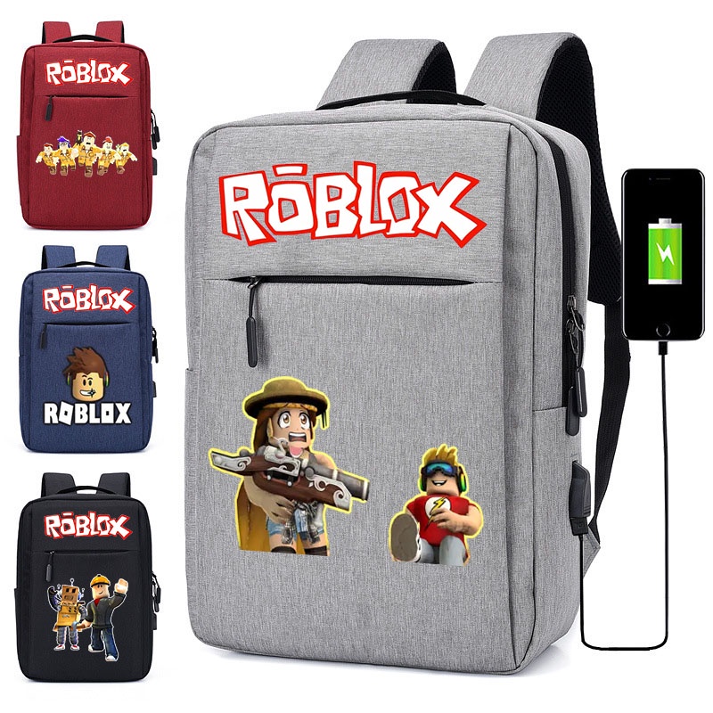Roblox 女式背包學生背包旅行包書包筆記本電腦包男式動漫包包(USB 接口)