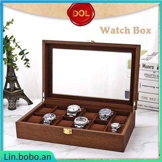 12 Grids Retro Luxury Wooden Watch Storage Box Walnut Grain