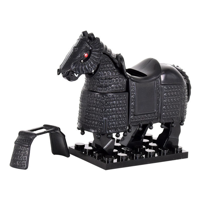 中古世紀積木 兼容樂高中古世紀鐵浮屠戰馬坐騎重裝騎兵MOC小人仔拼裝積木玩具