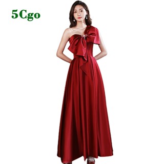 5Cgo【代購七天交貨】單肩大蝴蝶結敬酒服新娘新款緞面輕奢小眾高階訂婚結婚紅色晚禮服裙女t67696489846