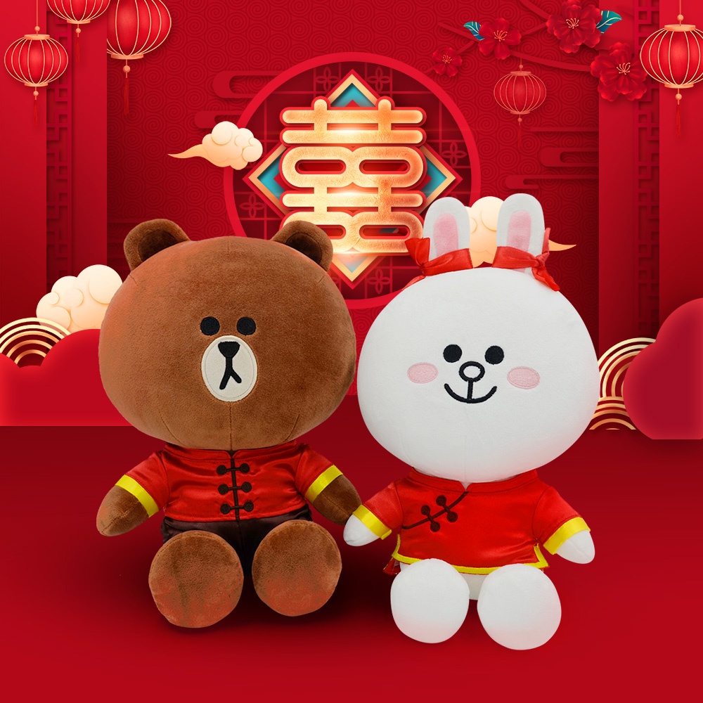 LINE FRIENDS布朗熊公仔可妮兔結婚婚慶娃娃壓床玩偶毛絨玩具