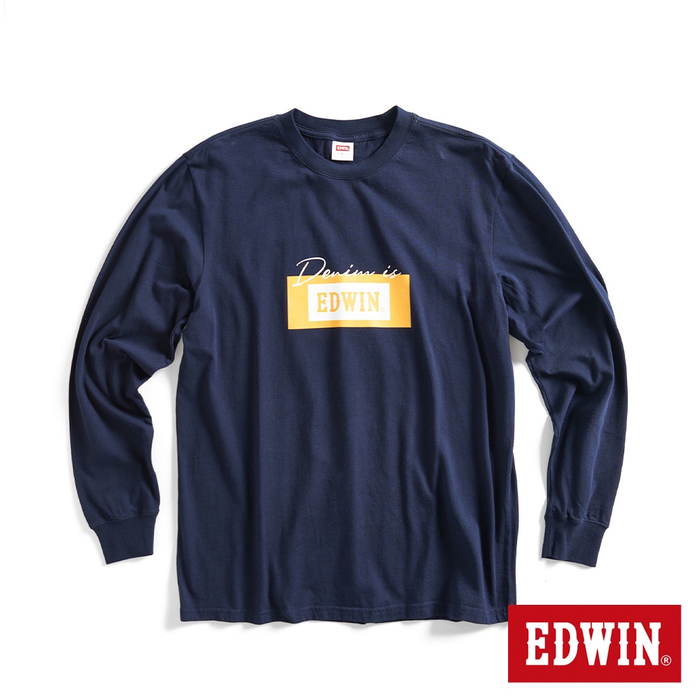 EDWIN 網路獨家 草寫Denim LOGO長袖T恤(丈青色)-男款