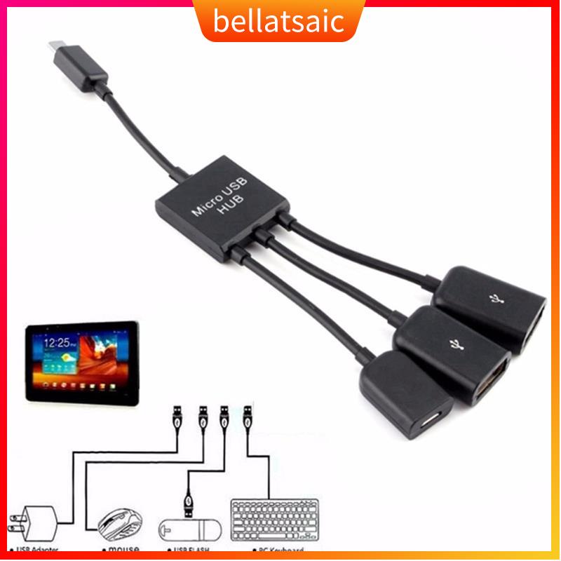 OTG 3 Port Micro USB Hub Cable Spliter Connector Adapter