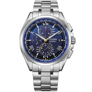 CITIZEN星辰 光動能電波三眼腕錶 藍面 41.5mm AT8240-74L
