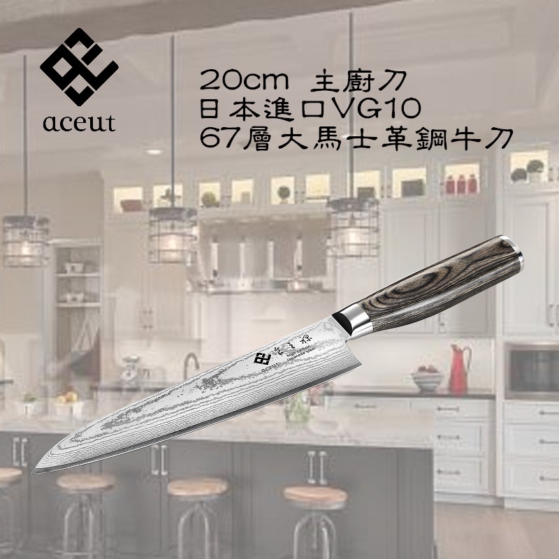 Aceut ☆20cm牛刀 主廚刀 廚師刀 日本進口 VG10 67層大馬士革鋼主廚刀