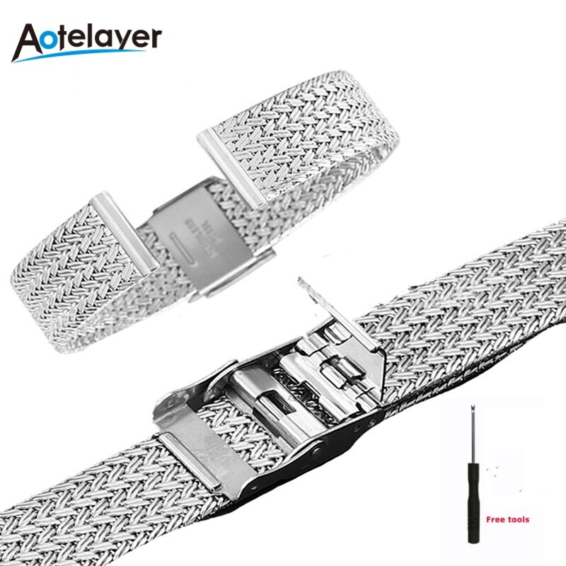 通用平頭腕錶錶帶 代用DW手錶不銹鋼網帶 金屬米蘭尼斯錶帶 16mm 18mm 20mm 22 mm通用錶帶 手錶配件