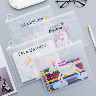 韓國少女心粉色獨角獸指環拉鍊袋透明筆袋 學生可愛創意文件袋