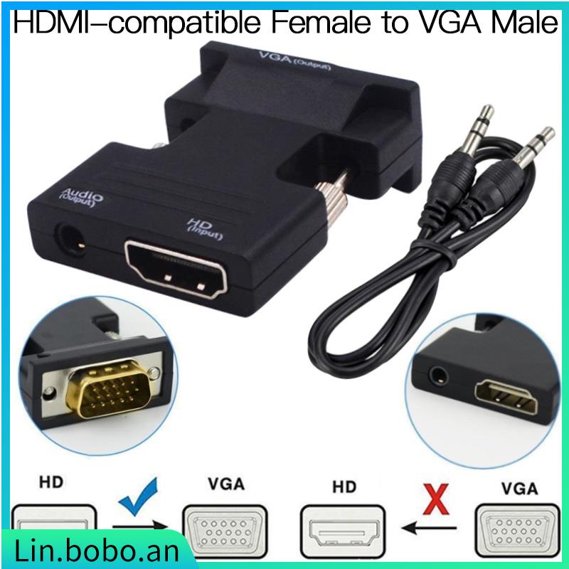 HDMI-compatible Female to VGA Male Converter 3.5mm Audio Cab