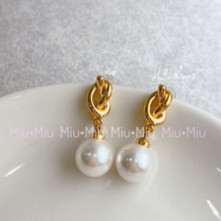 Miu•Miu-現貨-A17-925銀針 金色扭結珍珠耳環 韓星款-24小時內發貨