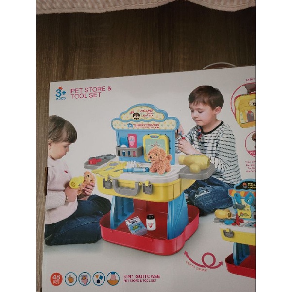 💗全新 兒童玩具 [雙面可同時玩] 寵物店＆工具組 吹風機梳子小狗玩偶 生日禮物 交換禮物