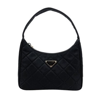 Prada 品牌金三角logo縫線尼龍肩背腋下包(1NE051-黑)