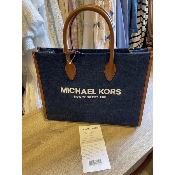 全新 正品  Michael kors  MK 牛仔 藍色 丹寧風 大 托特 肩背包