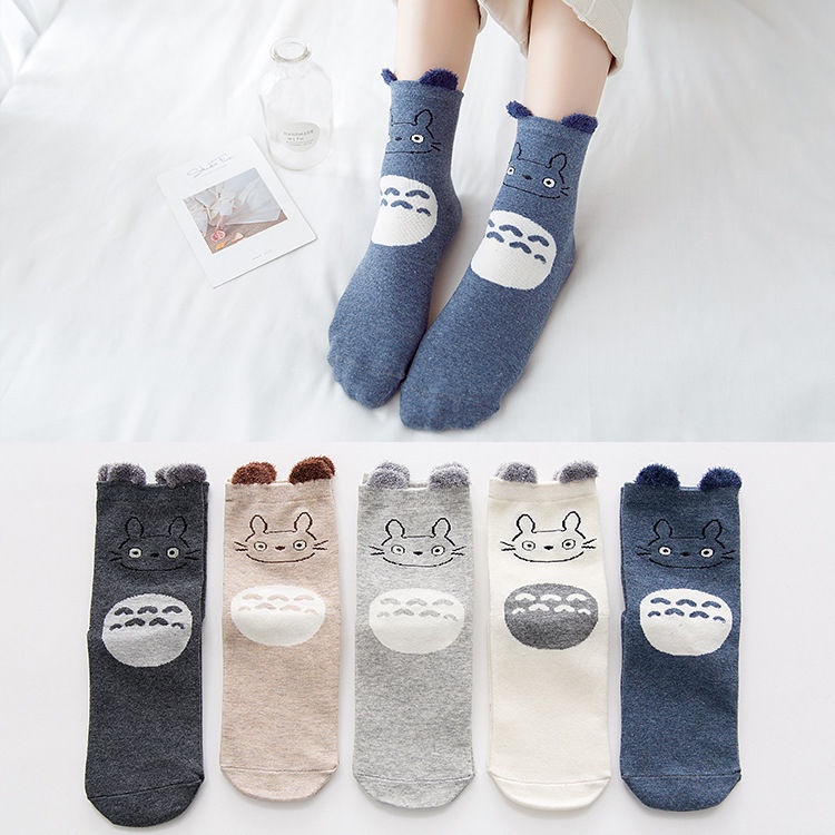 龍貓襪子 襪子女韓版中筒襪可愛立體卡通個性龍貓耳朵襪韓國學院風中筒長襪 DHDW