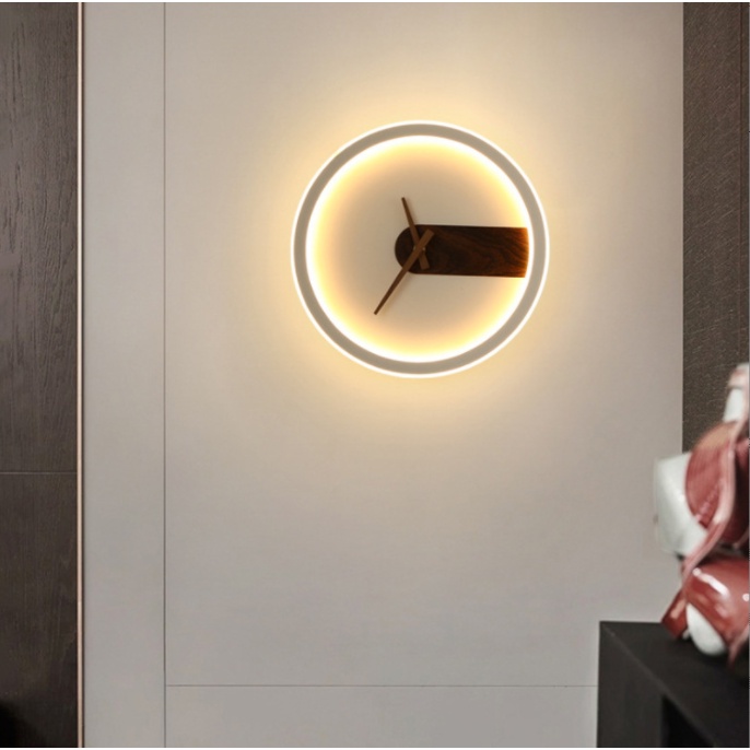 110V現代簡約客廳時鐘LED壁燈時尚設計師背景墻裝飾造型燈具臥室壁燈
