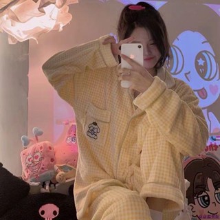 【臺出免運】珊瑚絨睡衣女秋冬季加厚新款布丁狗法蘭絨可愛甜美學生家居服套裝毛絨加絨加厚睡衣 保暖居家服 秋冬季睡袍睡衣