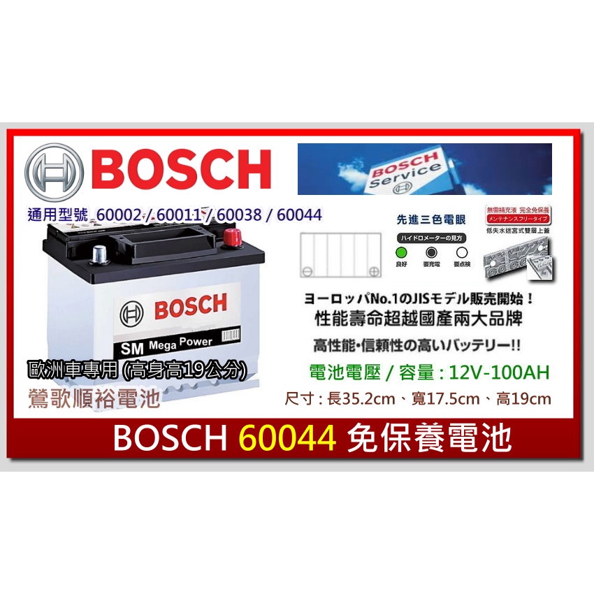 ☆新北鶯歌電池☆實體店面 BOSCH SM 60044 鍛造極板長壽命免保養汽車電池 同60038