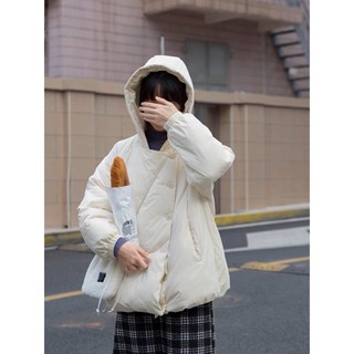 奶兔星球 日系偏門襟連帽羽絨服 白鴨絨