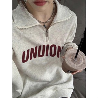 CHAOO polo領 大學t 衛衣女 設計感上衣 復古上衣 長袖上衣 oversize 長袖 原宿風上衣 美式復古上衣