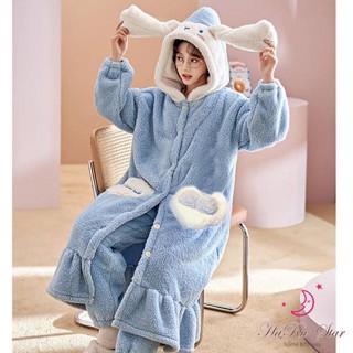 HaRu Star 可愛小狗 珊瑚絨法蘭絨一件式居家服女睡袍睡裙(女居家服/一件式睡裙/保暖睡袍/酒店式睡袍浴袍)