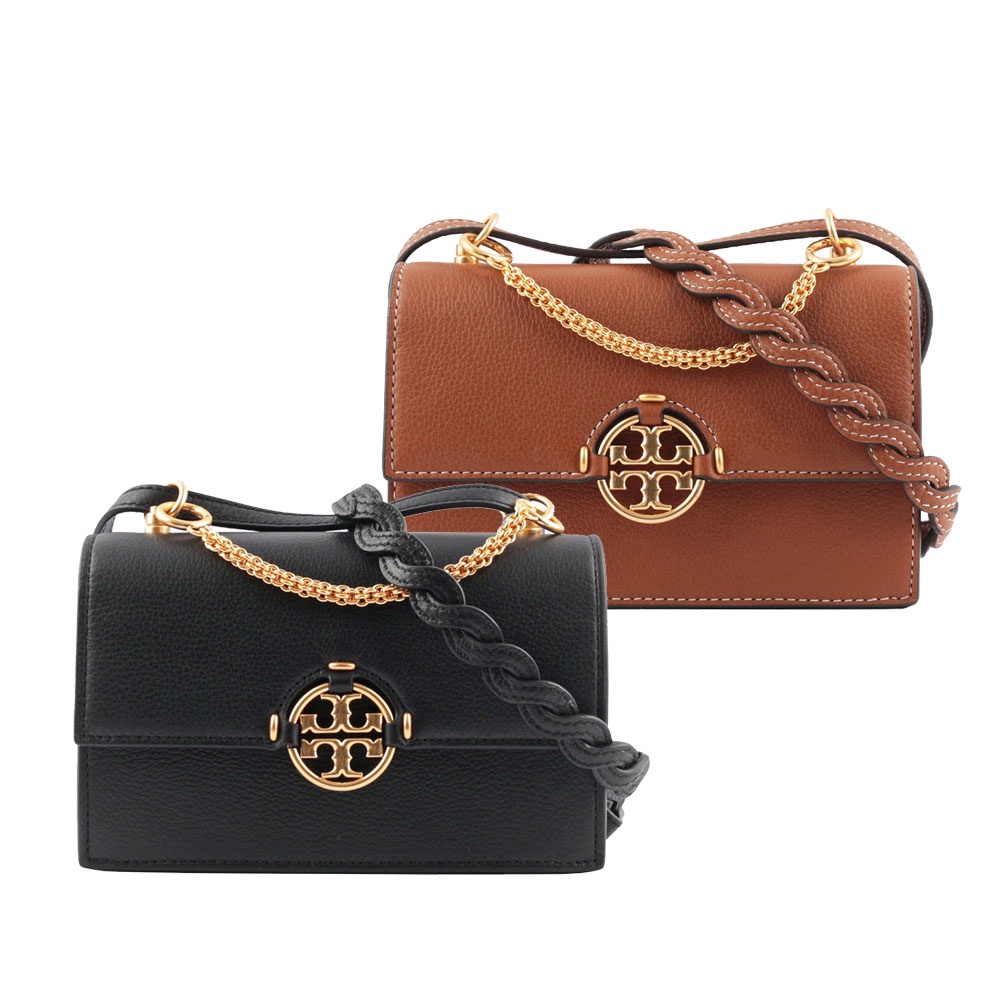 TORY BURCH Miller 荔枝皮革編織背帶迷你翻蓋多用包(任選) 80532