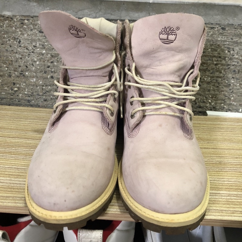 timberland粉紫真皮麂皮反毛皮登山短靴26