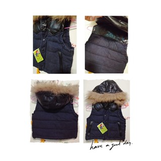 全新附吊牌愛德恩EDWIN 牛仔+皮革款帥氣羽絨背心尺寸:4號/100cm 帽子可拆毛毛也可拆口袋有拉鍊