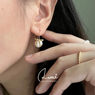 [ALUMI] 現貨-寶貝耳環｜S925純銀 鍍18K金 蝴蝶結珍珠 勾針耳環 飾品 珍珠耳環