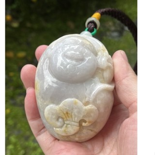 福利品。璞沁～天然翡翠彌勒佛手把件