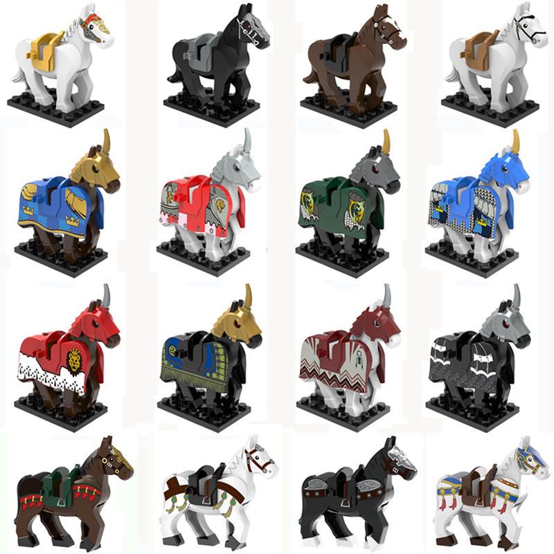 中古世紀積木 兼容樂高獅王城堡系列絕版羅馬騎士軍團戰爭馬匹士兵拼裝積木玩具