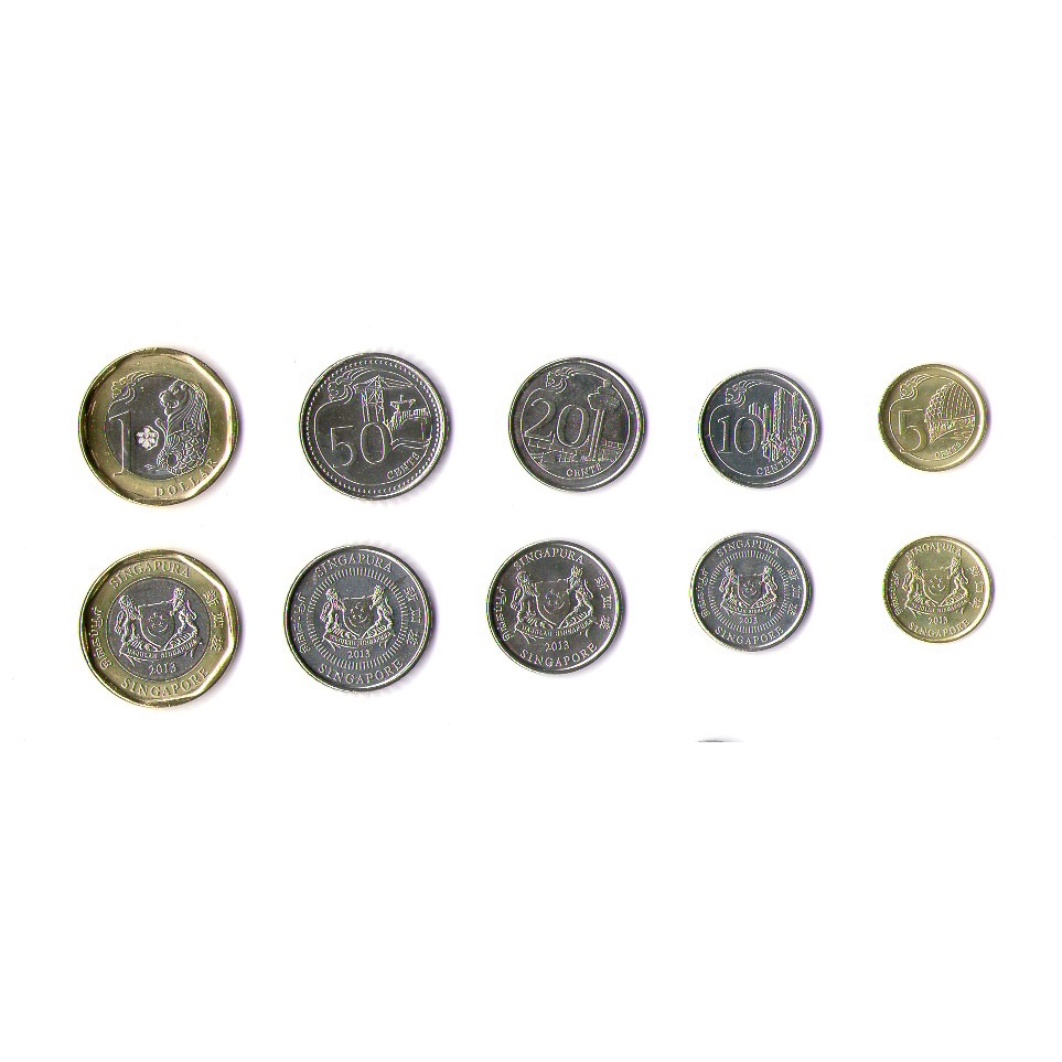 【超值硬幣】新加坡 2013-18年 5c~1Dollar  硬幣五枚一組，少見~(收藏用)