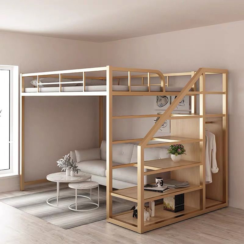 小戶型上鋪鐵床 公寓閣樓雙層多功能鐵藝床 高低床 省空間高架床 衣櫃 鐵床