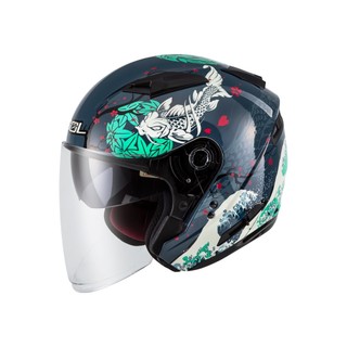 【SOL Helmets】SO-7E開放式安全帽 (浮世繪 藍/綠) ｜ SOL安全帽官方商城｜雙扣具可