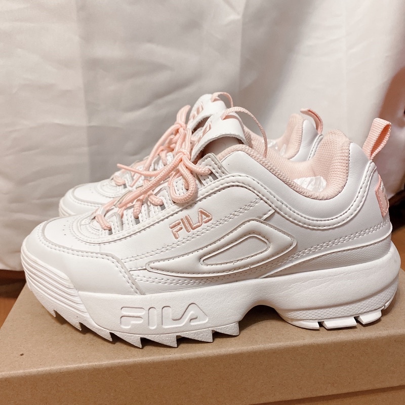 🤍（正品二手）FILA Disruptor 2老爹鞋 鋸齒鞋 粉白色 24cm女鞋🤍