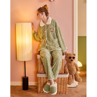 (預購) GUKOO果殼 ins 泰迪熊Teddy Bear 珊瑚絨 翻領 睡衣 套裝 家居服