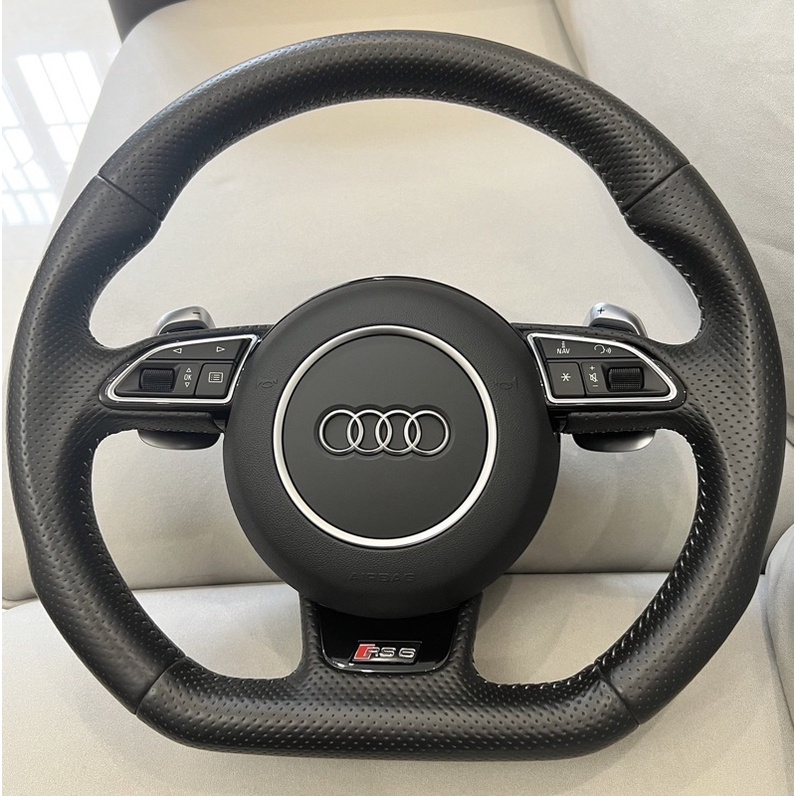 奧迪AUDI A4 A5 A6 A7  RS6真皮全打孔平底方向盤含氣囊總成