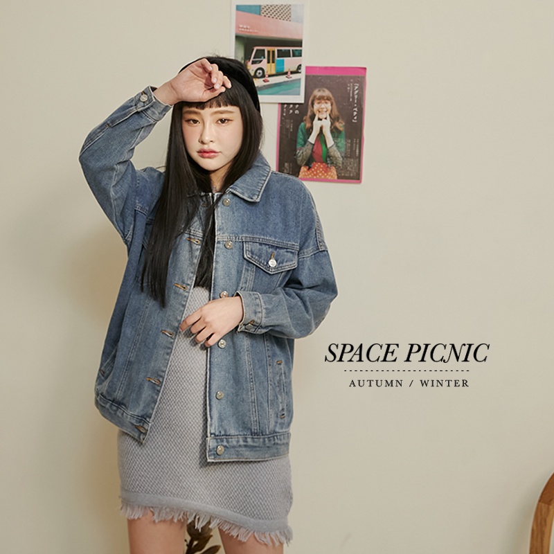 [明天出貨] Space Picnic｜寬鬆落肩牛仔外套-3色(現貨)【C22085064】