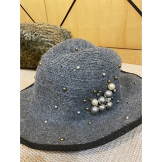 韓國帶回 羊毛秋冬手工珍珠鑲鑚毛帽 帽子 80%羊毛 羊毛帽 正韓 獨特 個性 時尚