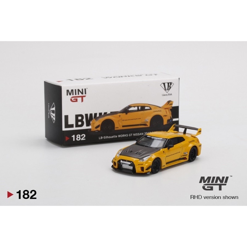 MINI GT #182 nissan liberty GTR35 LBWK黃1/64 No.182 寬體黃色R35