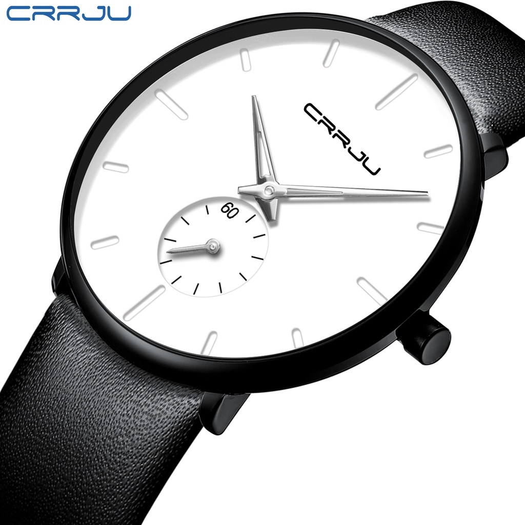 Crrju 男士手錶頂級品牌超薄錶盤休閒時尚商務運動奢華模擬石英皮革防水 2150 XL