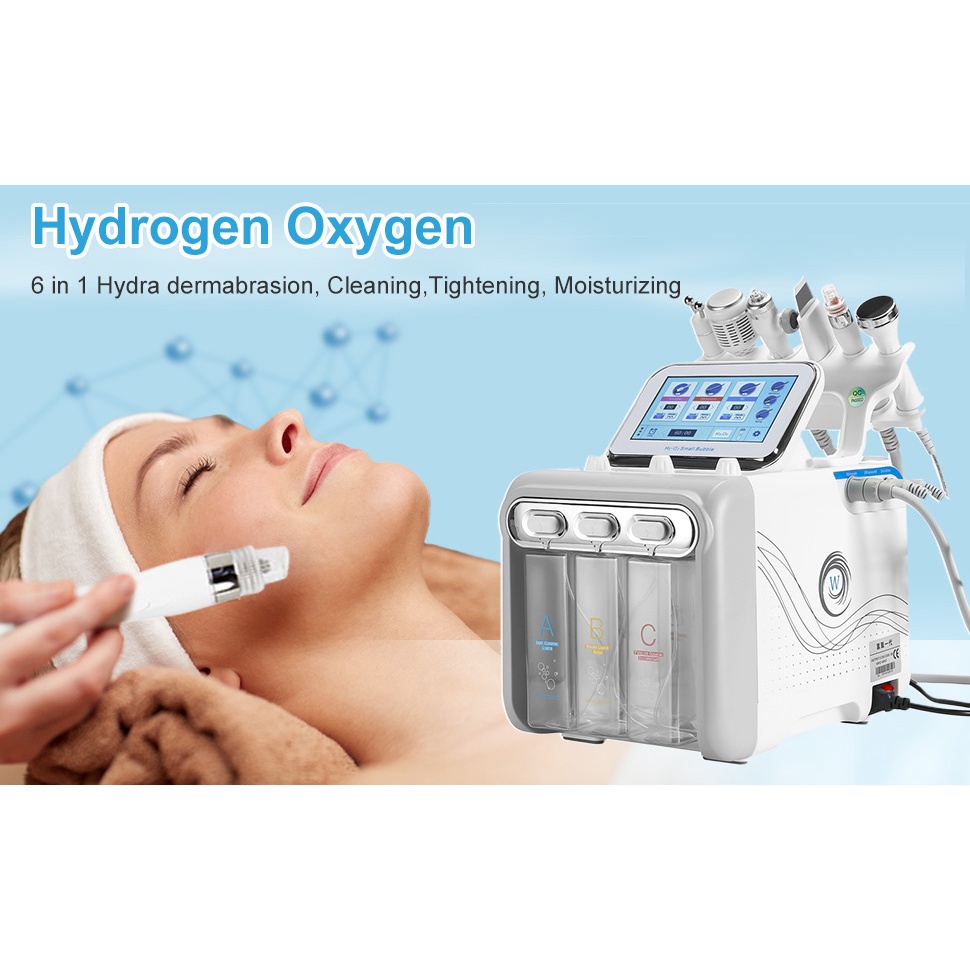 氫氧面部美容機,6 合 1 面部嫩膚皮膚清潔劑除皺真空面部 SPA 小氣泡水氧機磨皮筋膜