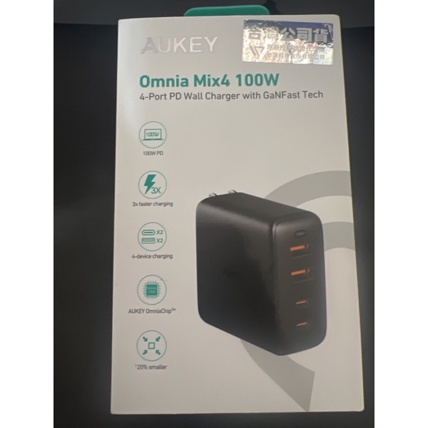 AUKEY 氮化鎵 GaN系列 Omnia Mix 4 100W(PA-B7)PD快充 4孔充電器