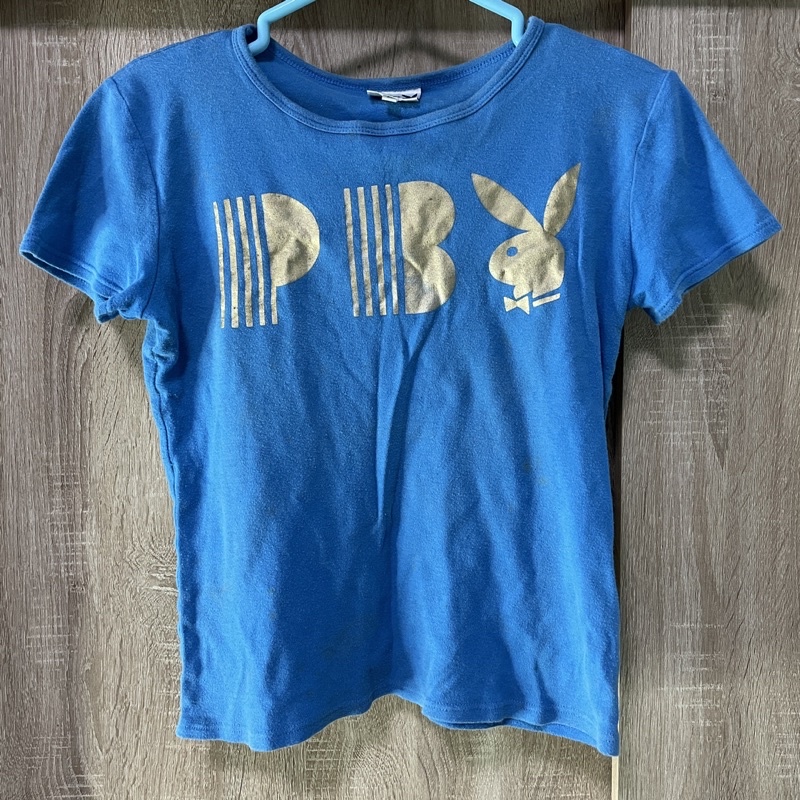 PLAYBOY藍色印花短袖T恤