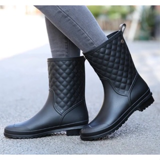 ☔☔女款時尚菱格紋防滑雨鞋 防水雨靴